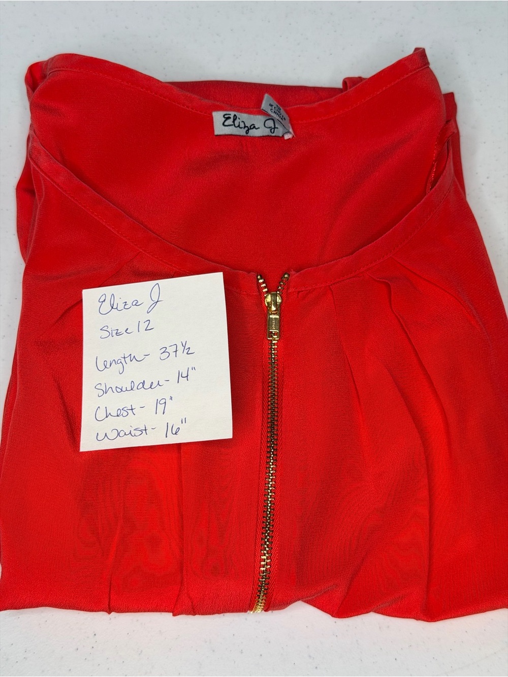 ELIZA J 100% Silk Orangish Red Pleated Zip Sheath Dress 12 | Lux Coral Workwear - Picture 11 of 11